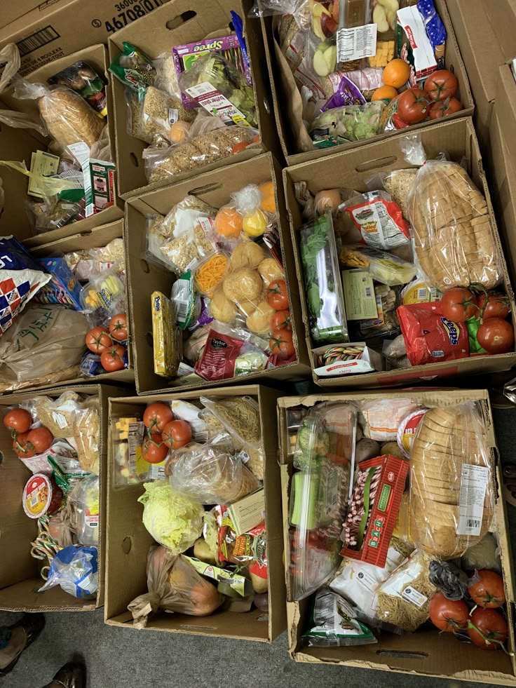 Food parcels packed in cardboard boxes